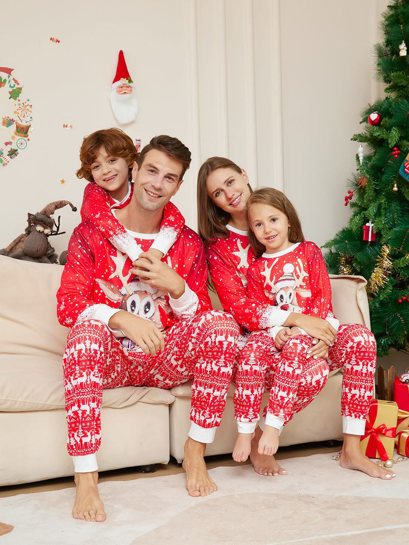 Christmas Cartoon Reindeer Print Parent-child Christmas Suit Pajamas