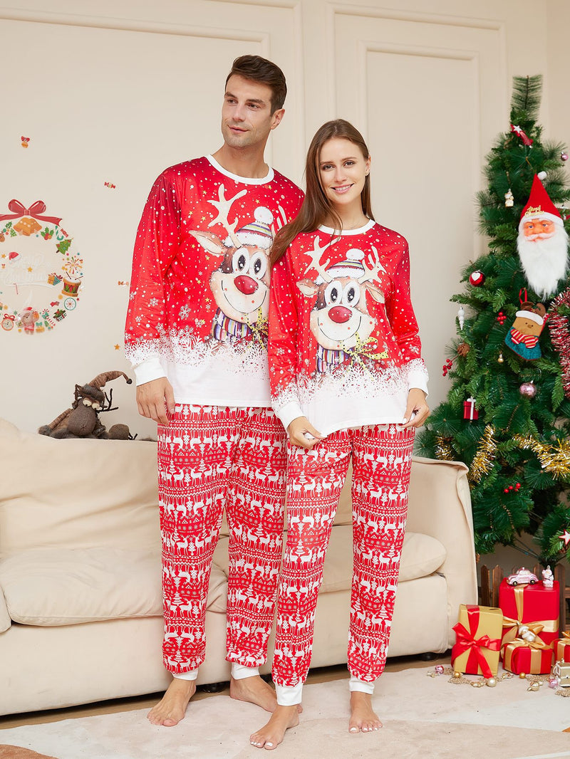 Christmas Cartoon Reindeer Print Parent-child Christmas Suit Pajamas