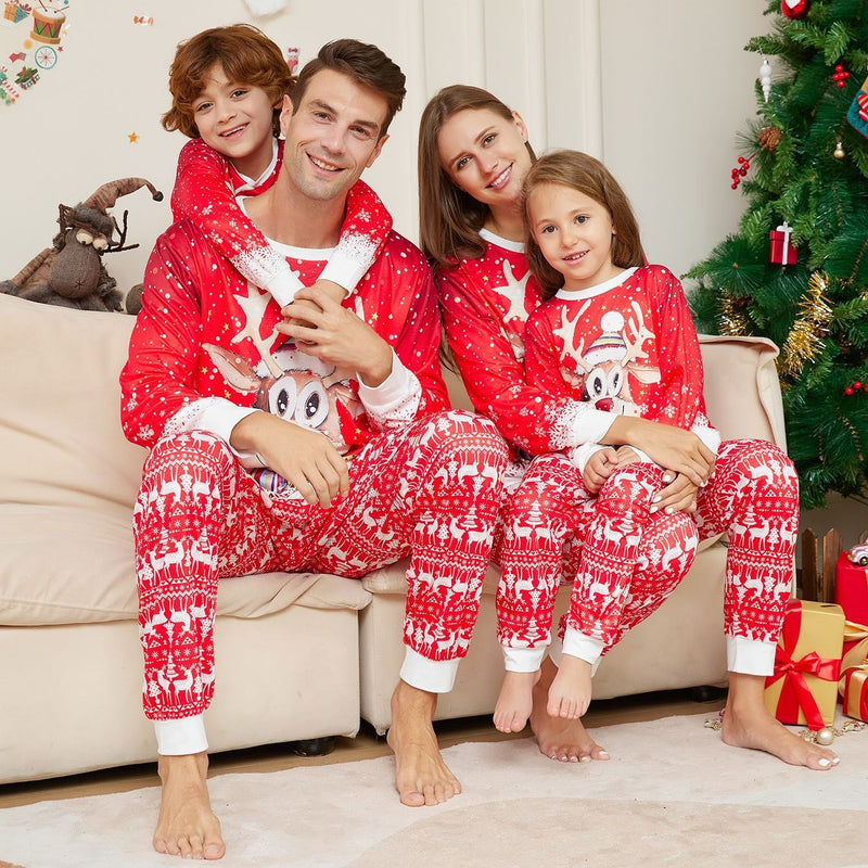 Christmas Cartoon Reindeer Print Parent-child Christmas Suit Pajamas